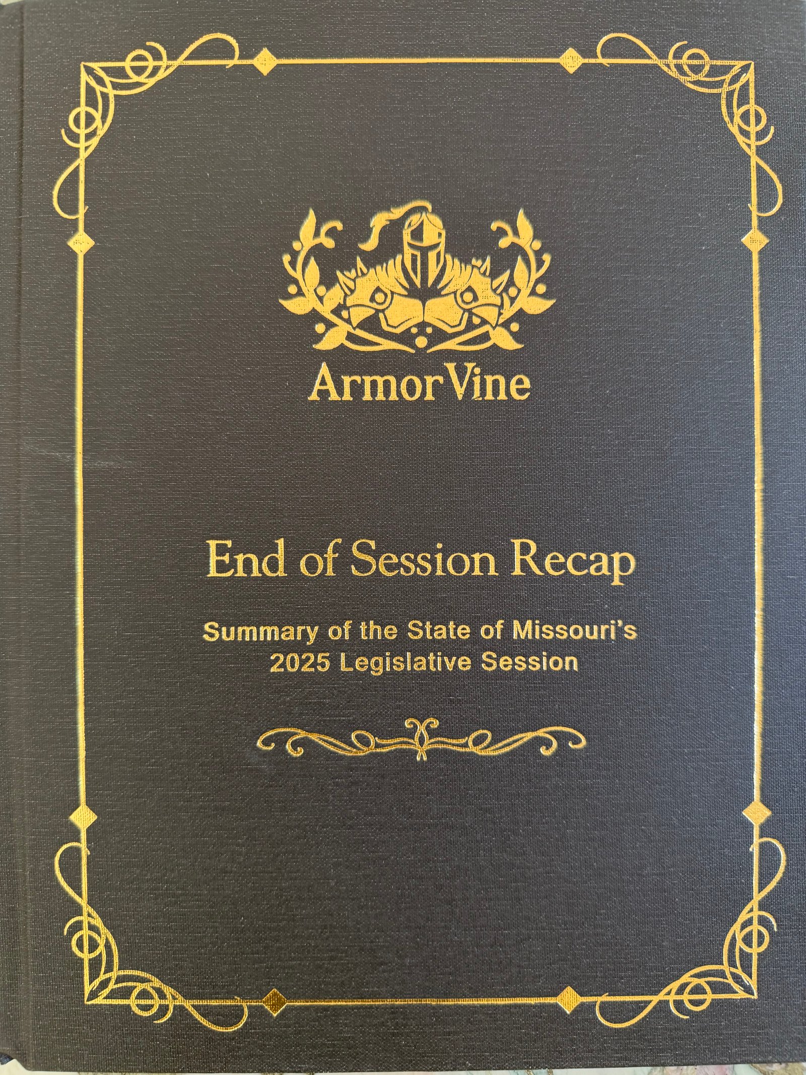 End of Session Recap — hardcover, gold foil on dark cloth